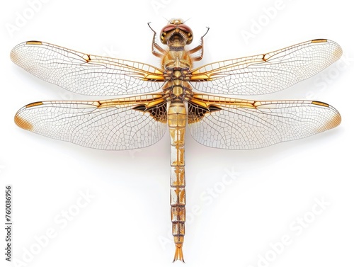 Beautiful Dragonfly Isolated on White Background - Macro Shot of a Bright Insect's Beauty