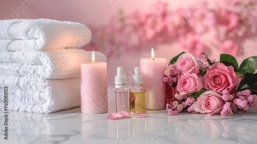 Luxury Home Spa Essentials with Scented Candles  Skincare  and Tender Rose Arrangement