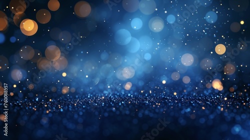 A captivating deep blue background filled with varying sizes of bokeh effects that resemble a starry sky or a magical moment
