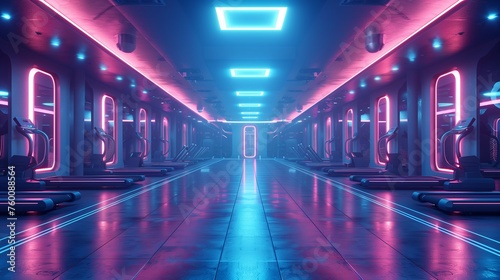 Long Hallway With Neon Lights © MIKHAIL