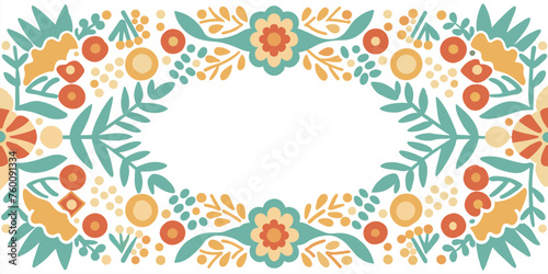 Mexican background festive for festival Cinco de mayo. Mexico poster. Elegant vintage border with colorful flowers and ornamental leaves on a white backdrop