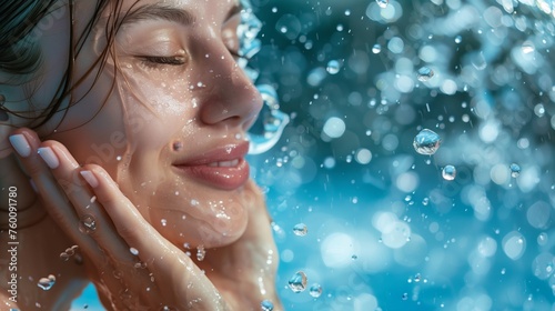 Woman in Water With Hands on Face