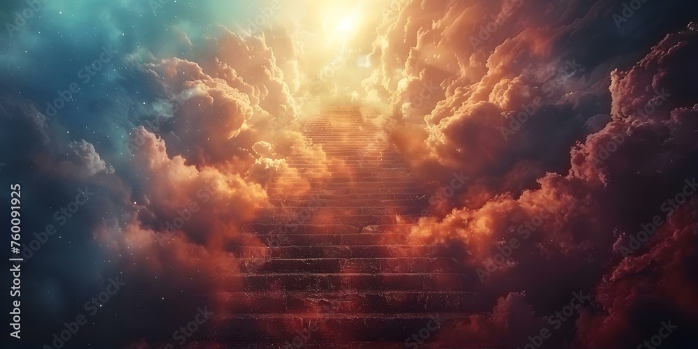 A staircase leading to the heavens symbolizing spirituality and connection to God. Concept Spirituality, Staircase, Connection to God, Heavenly Imagery, Symbolism