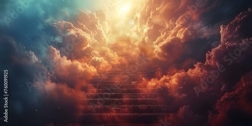 A staircase leading to the heavens symbolizing spirituality and connection to God. Concept Spirituality  Staircase  Connection to God  Heavenly Imagery  Symbolism