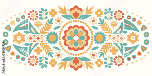 Mexican background festive backdrop for festival Cinco de mayo. Mexico poster. Vibrant vector illustration of traditional folk art with intricate floral designs and symmetric composition