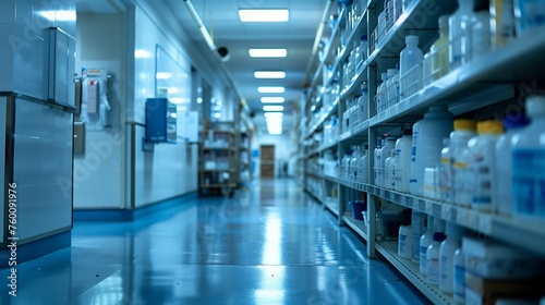 Pharmacy Aisle With Various Medicine Bottles