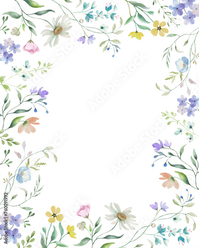 Watercolor floral frame. Hand drawn illustration isolated on white background. Vector EPS.
