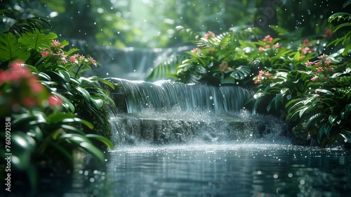 Water Stream Flowing Through Lush Green Forest