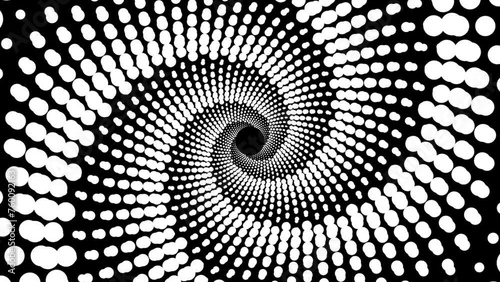 Hypnotic Black and White Spiral Optical Illusion dot Pattern. Abstract Geometric tunnel Animated Background. 4K Loop Animation