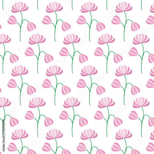 Pink floral seamless pattern on a white background