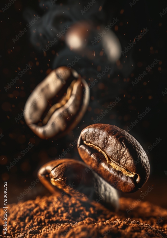 Falling Coffee Beans Into Pile Falling Coffee Beans Into Pile