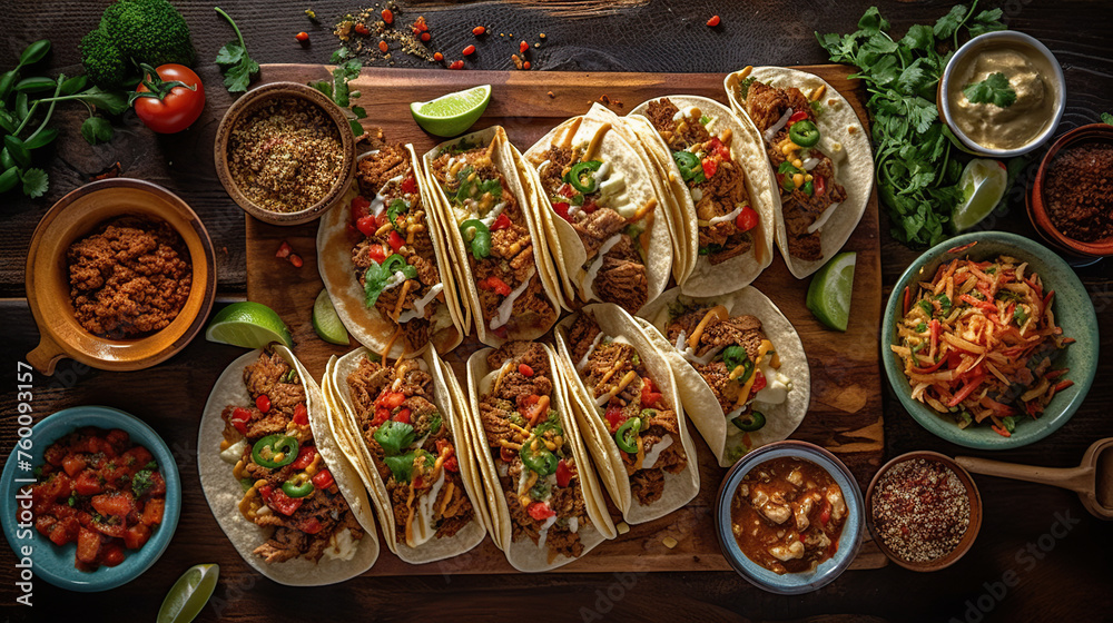 Mexican tacos with meat, Tacos with Toppings