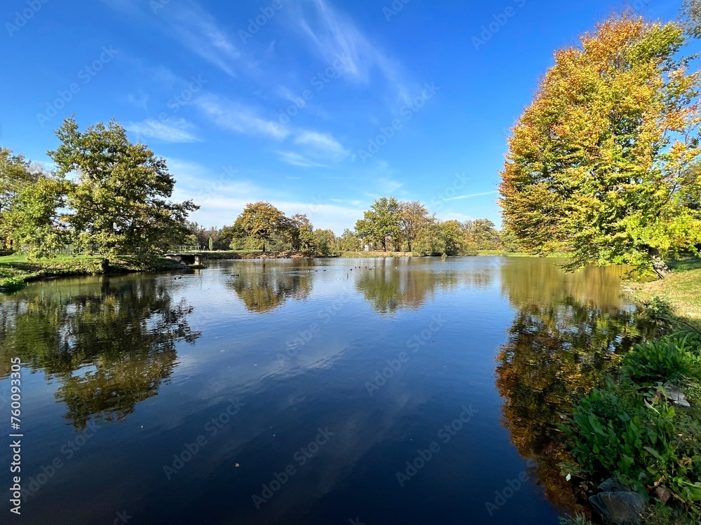 autumn park with lake autumn park with lake