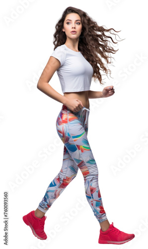 a girl with causal sports outfit jogging in transparent background