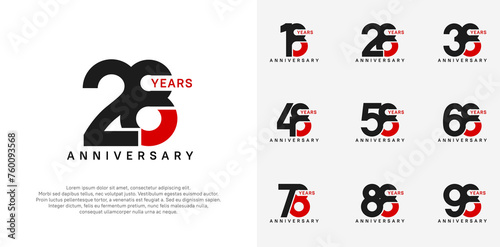 anniversary logotype vector set with black and red color for special celebration day