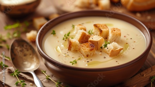 Creamy Soup With Croutons and Parsley