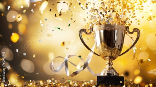 golden trophy and confetti background
