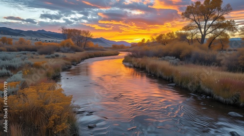 Serene River Glowing at Sunset on Earth Day