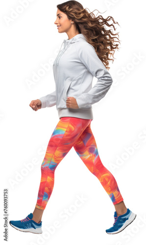 a girl with causal sports outfit jogging in transparent background