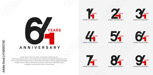 anniversary logotype vector set with black and red color for special celebration day