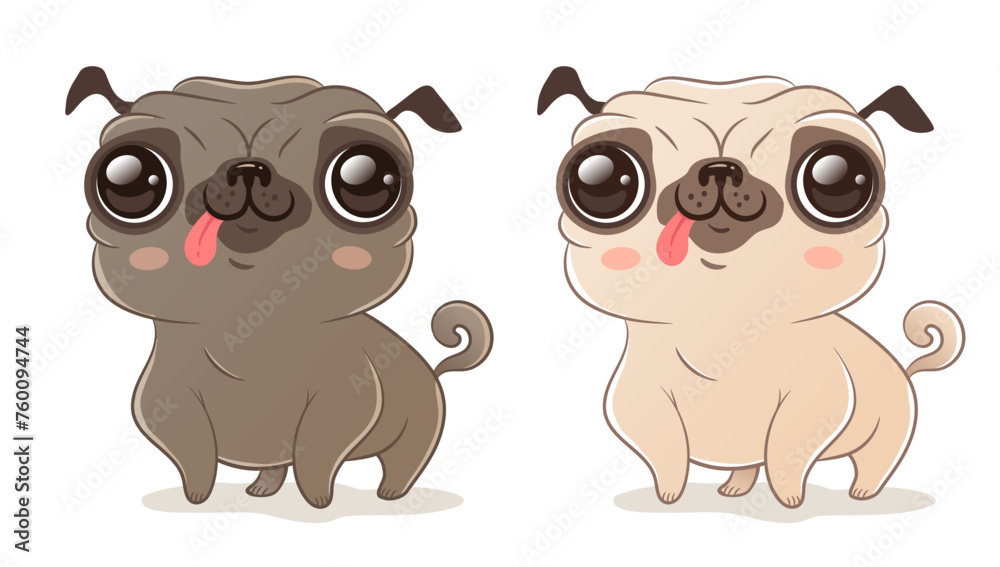 Fototapeta premium Vector cute pug dog in kawaii style.