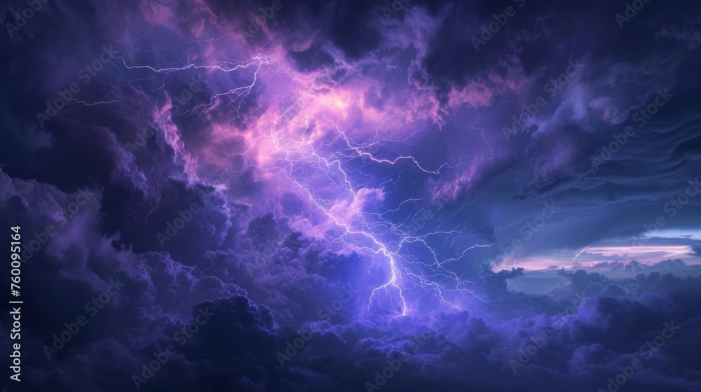 Enchanting view of a dark night sky illuminated with purple lightning, creating a mystical and other-worldly atmosphere