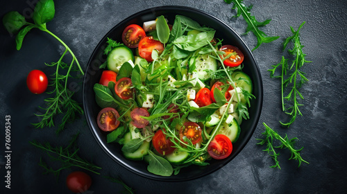 Green vegan salad from green leaves Generative AI