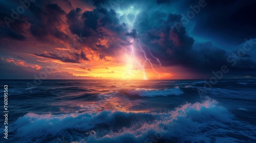 A breath-taking panoramic view showing the fury of an electric storm brewing over a wildly turbulent sea © Gia