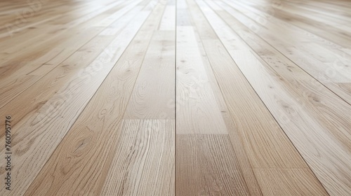 This image presents a perspective view of freshly laid oak wooden planks with a focus on the wood texture photo