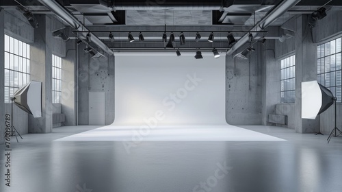 An expansive photo studio with a white cyclorama wall and sophisticated lighting setups for high-quality image captivation