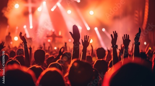 A sea of raised hands and lights captures the vibrant energy of fans at a live music event, emphasizing passion and unity