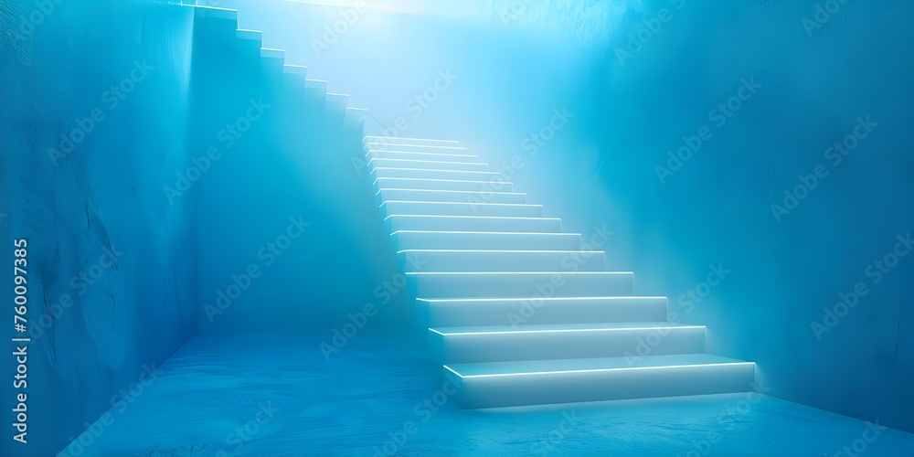 Ascending staircase disappears into bright light dreamlike ethereal ambiance heavenly metaphor. Concept Staircase to Heaven, Bright Light, Dreamlike Ambiance, Heavenly Metaphor, Ethereal Atmosphere