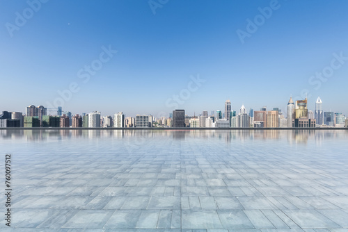 modern city skyline with empty square floor (ID: 760097512)