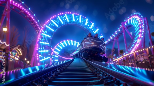Train Passing Roller Coaster