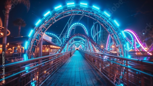 Person Walking Across Bridge at Night © MIKHAIL
