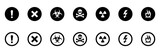 Danger warning signs, threat icons. Vector isolated icons with exclamation mark. Warning sign. Danger icon. Threat vector template on white background.