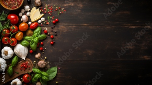 Fresh herbs and spices beautifully arranged with space for text, perfect for culinary themes