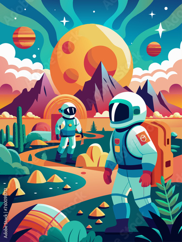 astronauts vector landscape background