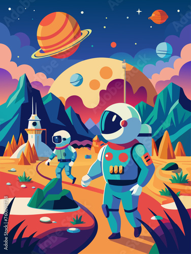 astronauts vector landscape background