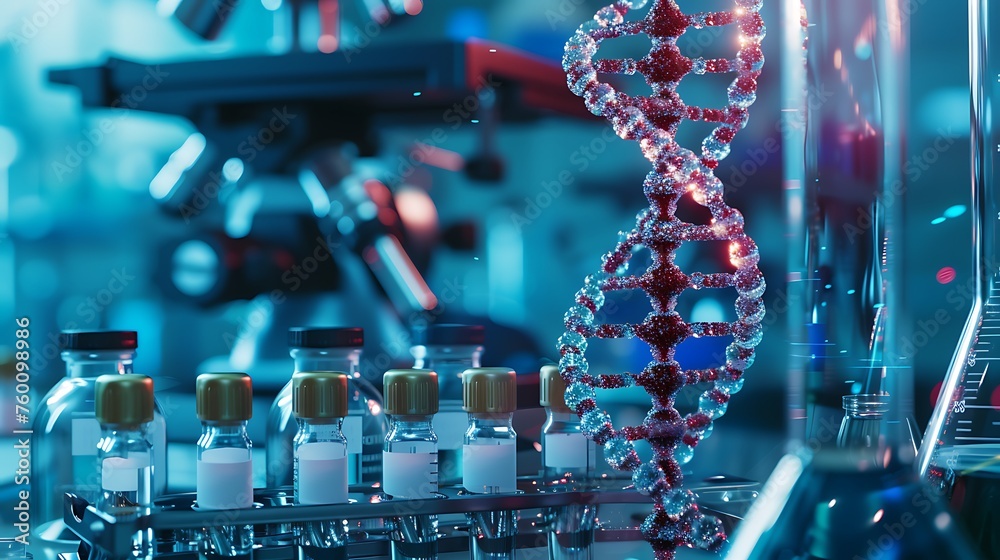 Laboratory Microscope Examining Synthetic Biological Gene Laboratory Microscope Examining Synthetic Biological Gene