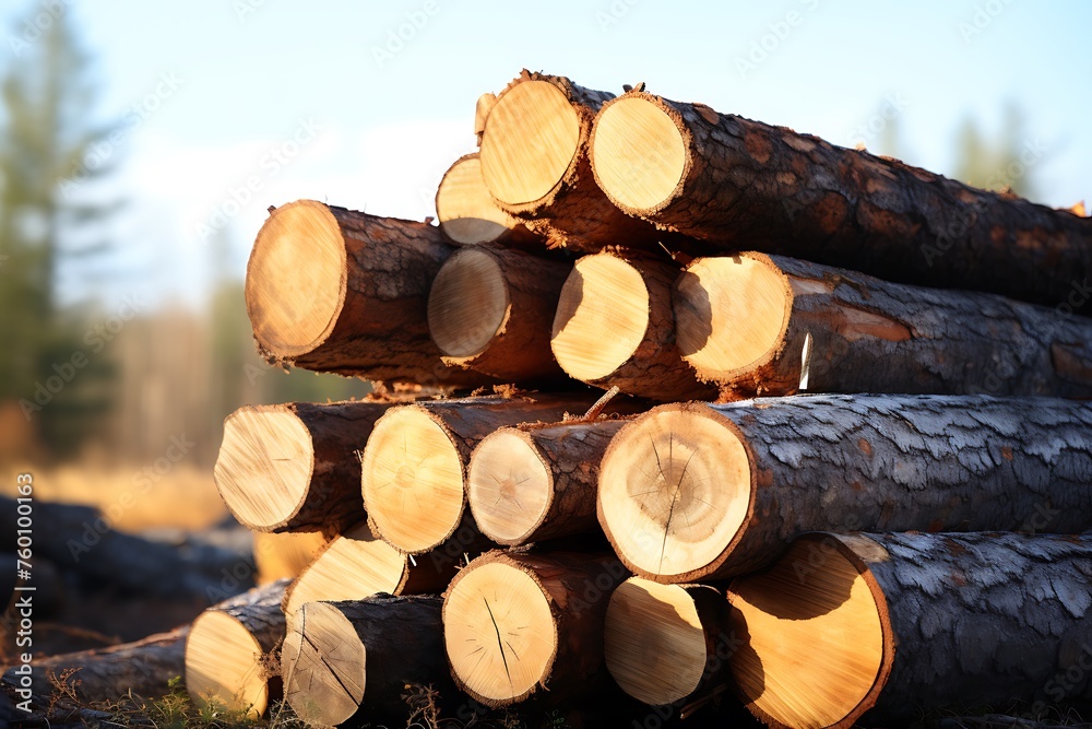 Pile of firewood on the background of the forest and the sky Pile of firewood on the background of the forest and the sky
