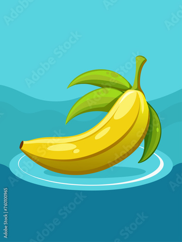 A vibrant banana floating in a pool of sparkling water, casting a golden glow against a cerulean backdrop.