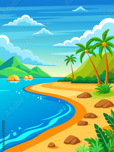 A vector image of a beach landscape featuring water and a background.