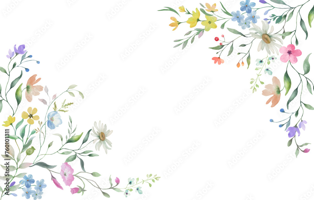 Watercolor floral frame. Hand drawn illustration isolated on white background. Vector EPS.