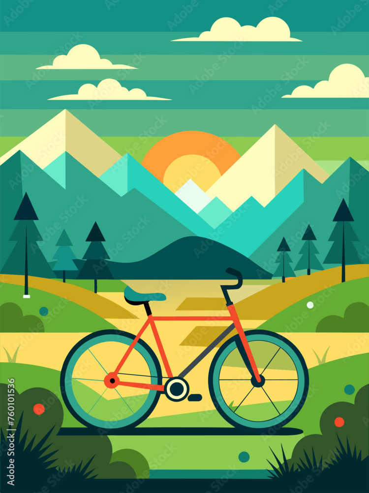 A lone cyclist pedals down a winding road through a lush green landscape.