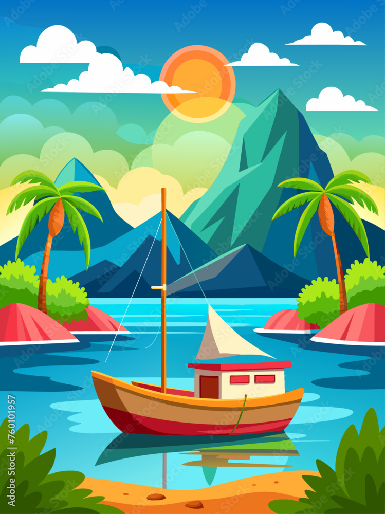 A serene ocean scene with sailboats gliding gracefully on the tranquil waters against a backdrop of rolling hills.