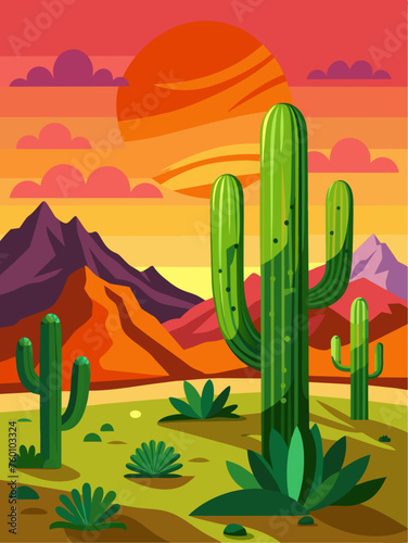Desert landscape with cacti under a clear blue sky