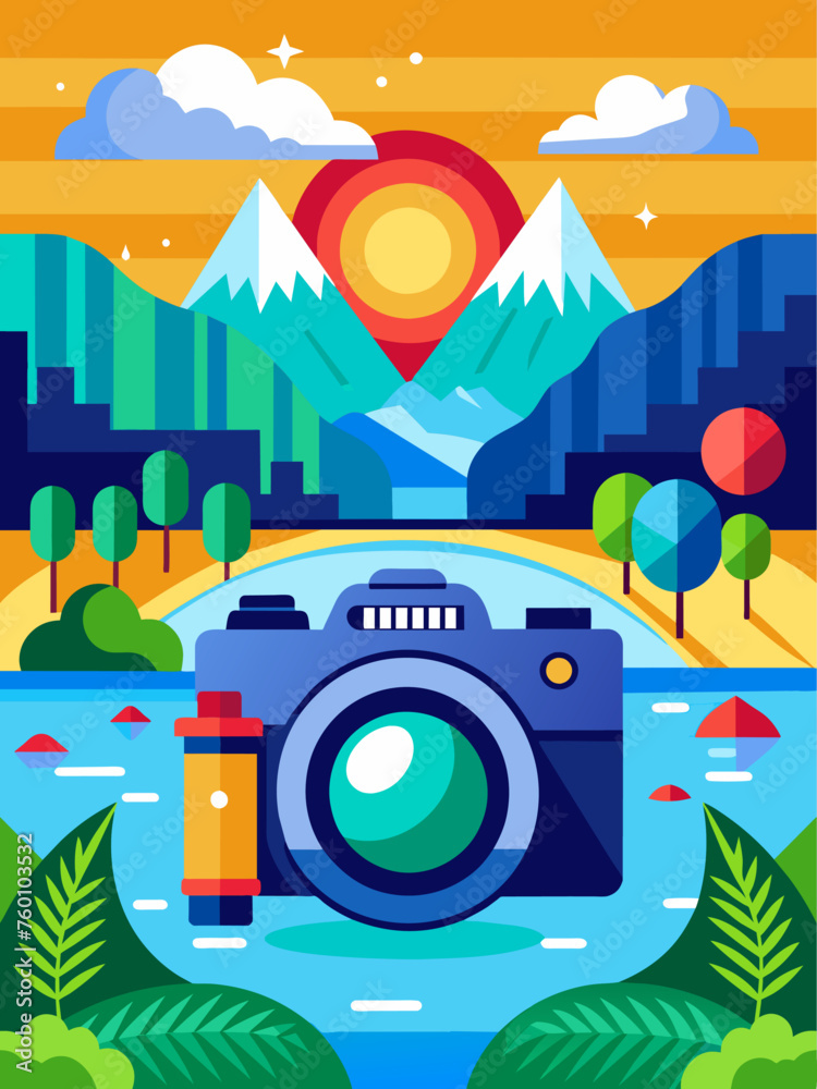 Obraz premium Camera captures the serenity of a tranquil lake against a picturesque backdrop.