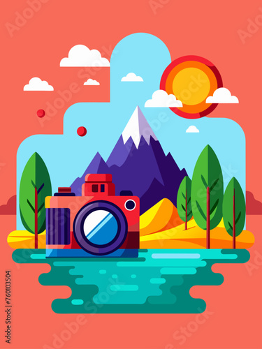 A serene landscape with a calm body of water reflecting the blue sky and surrounding trees