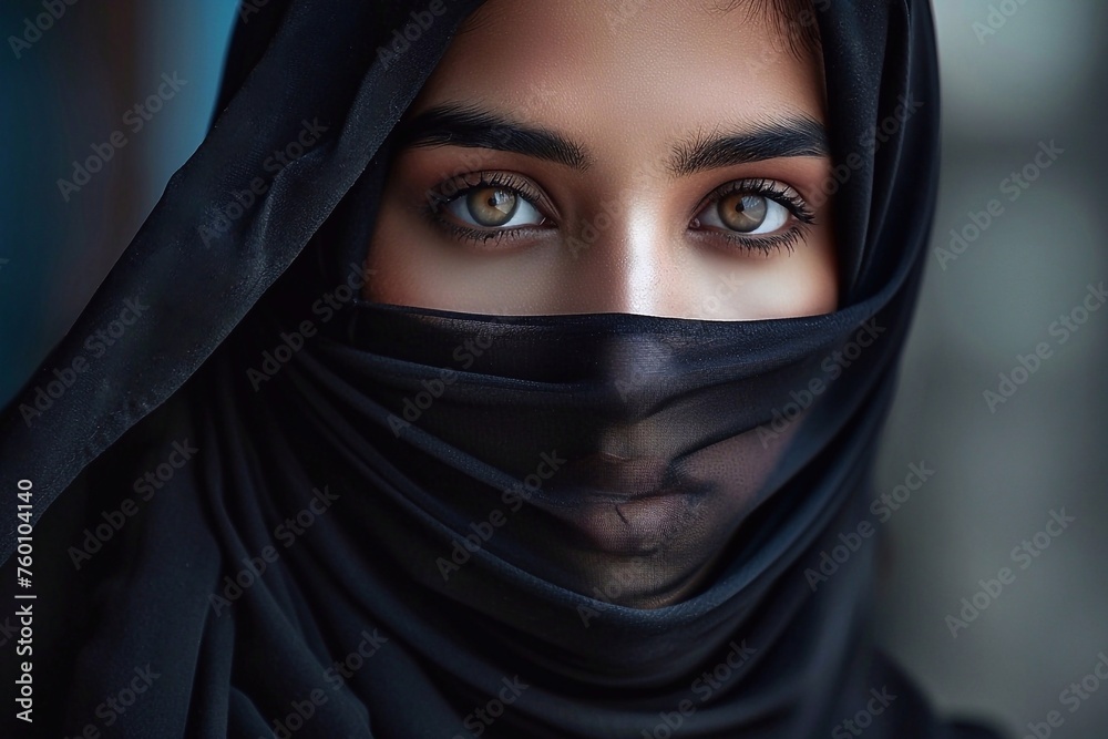 Close up portrait of beautiful arabian woman in hijab looking at camera Close up portrait of beautiful arabian woman in hijab looking at camera
